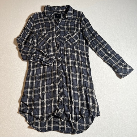 Rails Bianca Plaid Flannel Long Sleeved Shirt Dress in Navy Blue + Black- Medium - Picture 1 of 8